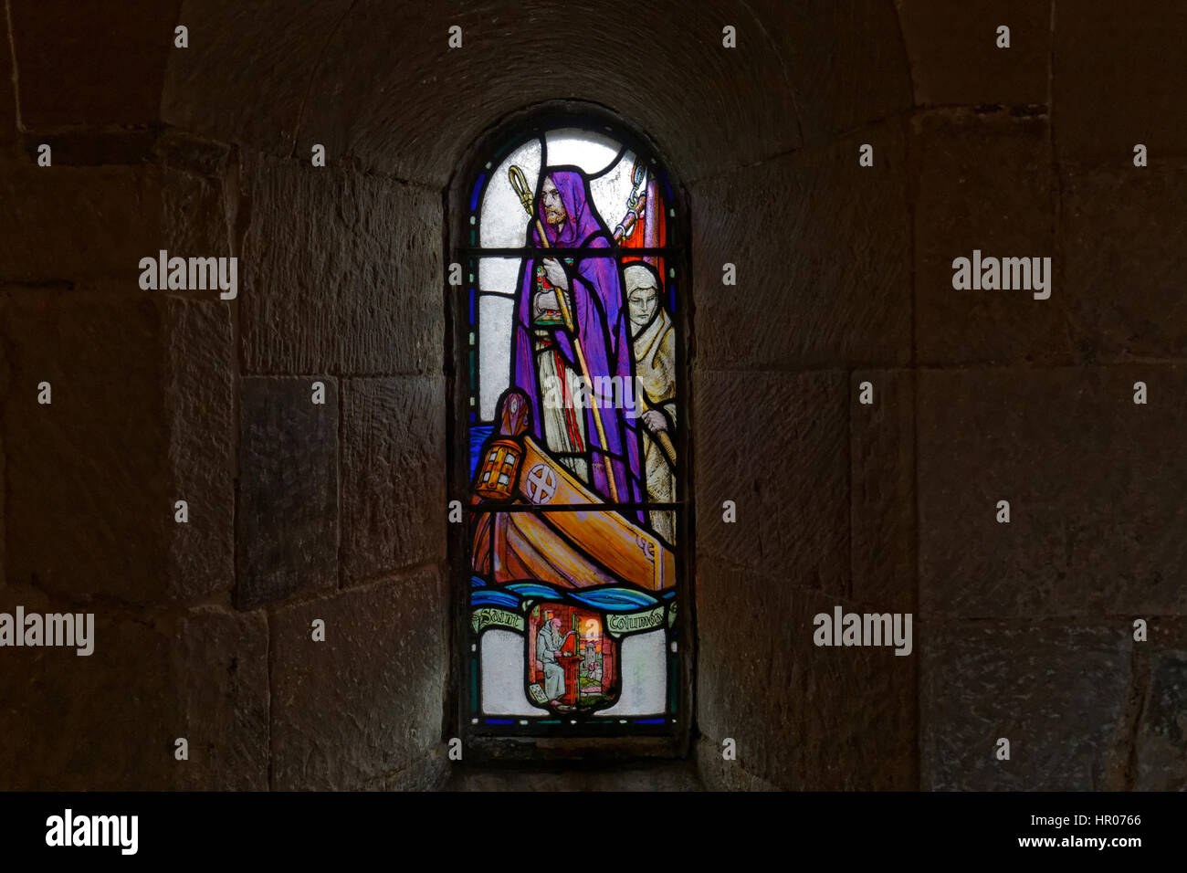 St Margaret's Chapel stained glass windows Edinburgh Castle Stock Photo