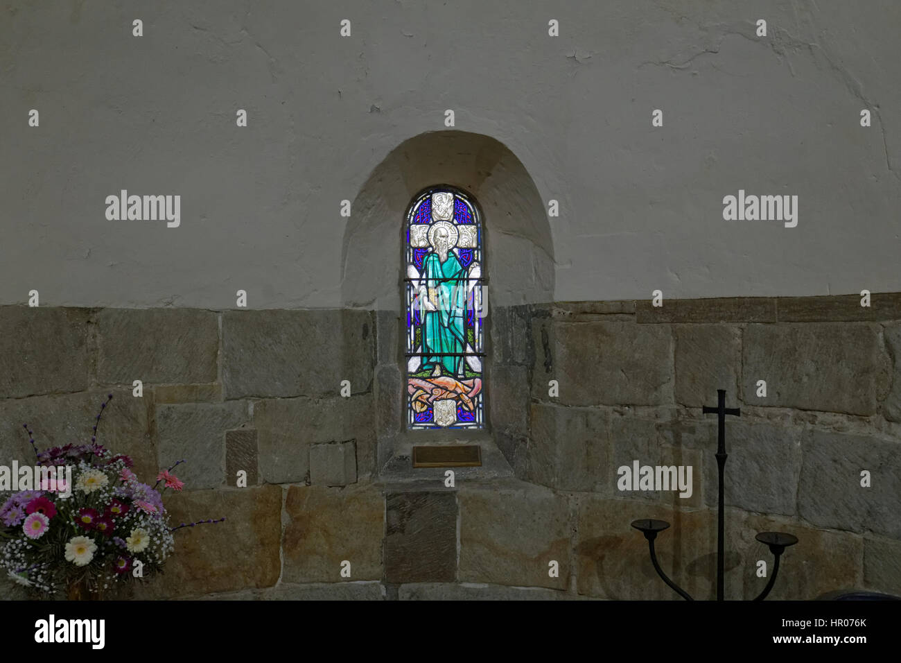 St Margaret's Chapel  stained glass windows  Edinburgh Castle Stock Photo