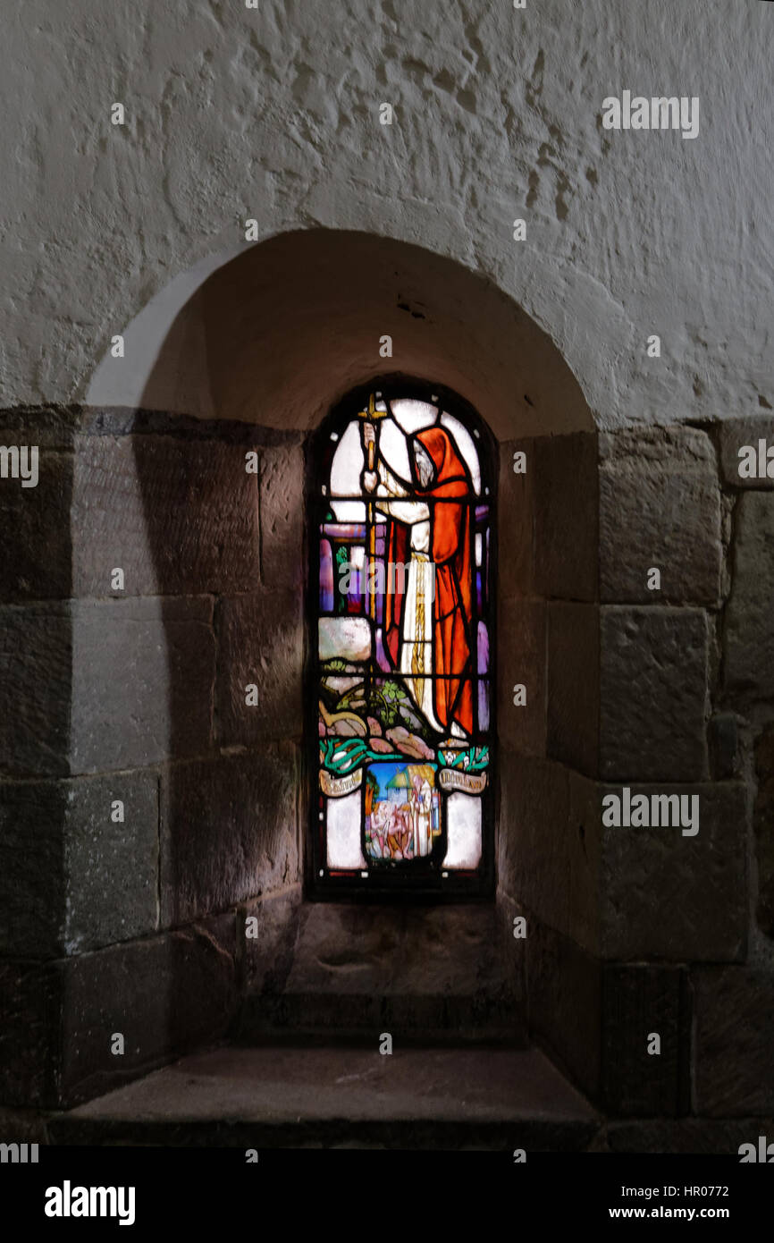 St Margaret's Chapel stained glass windows Edinburgh Castle Stock Photo
