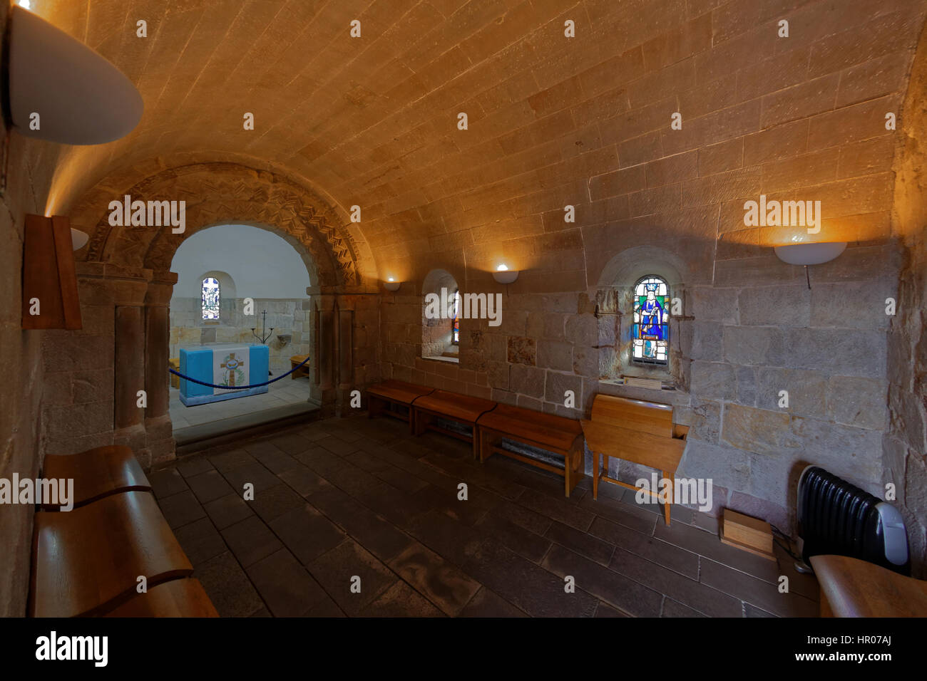 St Margaret's Chapel  stained glass windows  Edinburgh Castle Stock Photo
