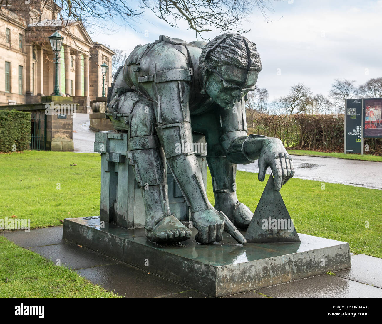 Master of the Universe sculpture in front of Scottish National Gallery of Modern Art by Eduardo Paolozzi, Edinburgh, Scotland, UK Stock Photo
