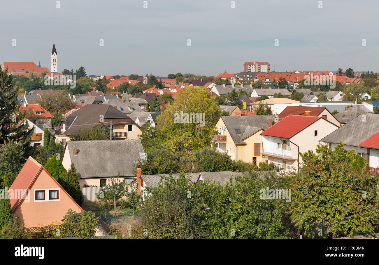 Keszthely autumn morning cityscape in Hungary. Typical hungarian building and houses, view from above. Stock Photo