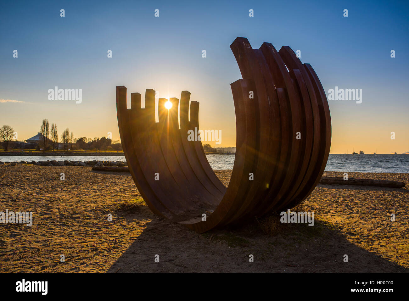 Rusty metal sculpture by artist, Bernar Sunset Beach, Vancouver