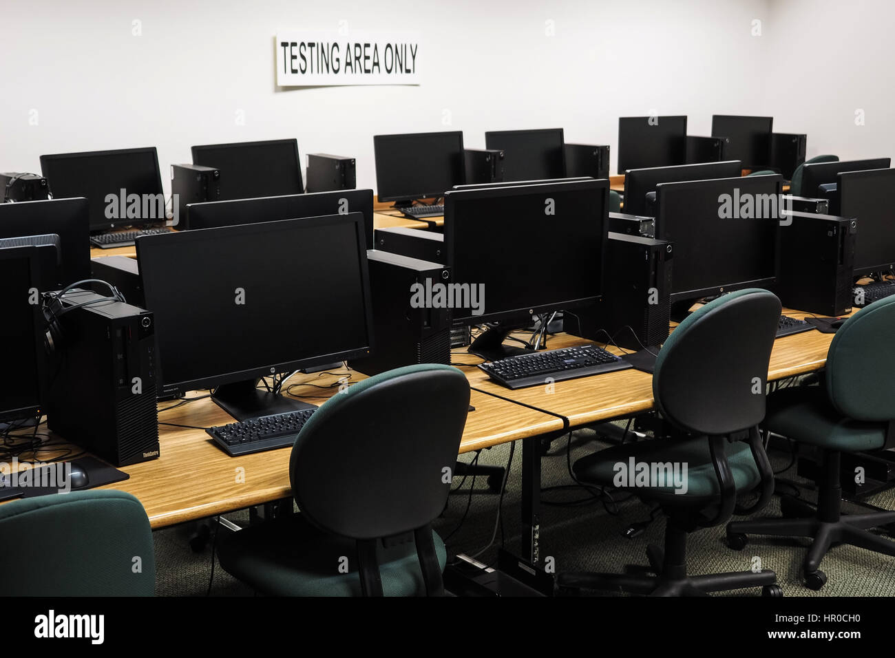 Computer testing center on a university campus. Stock Photo