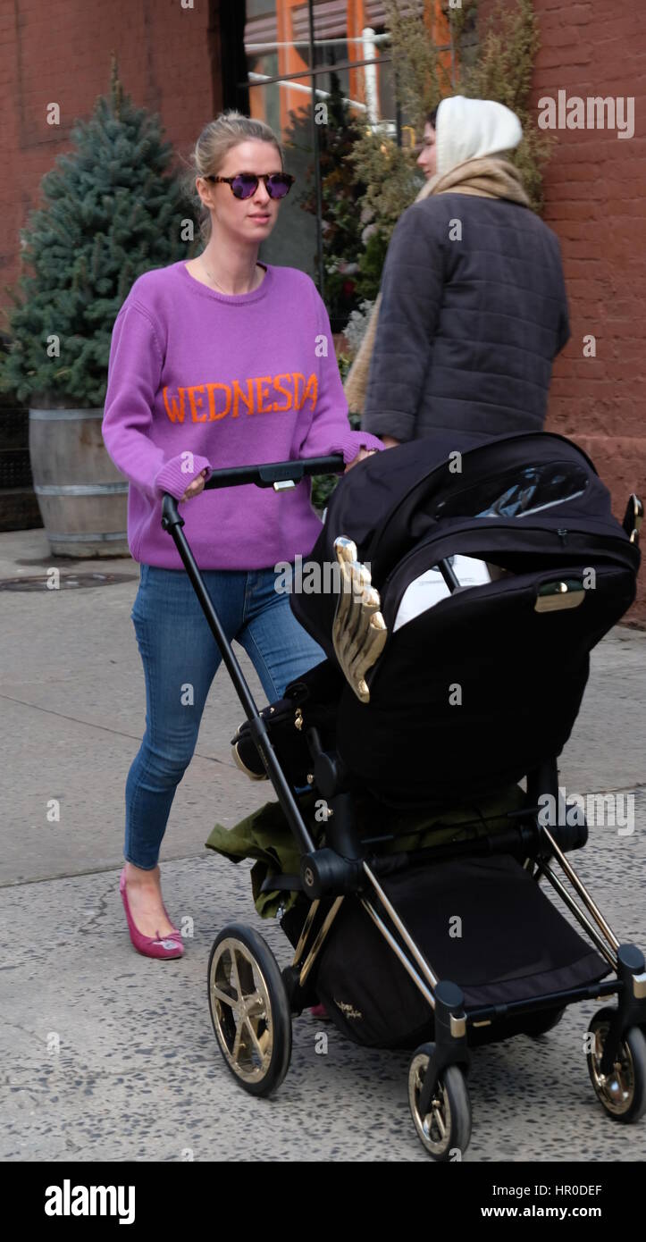 Nicky Hilton Rothschild out and about in Soho with her baby daughter ...