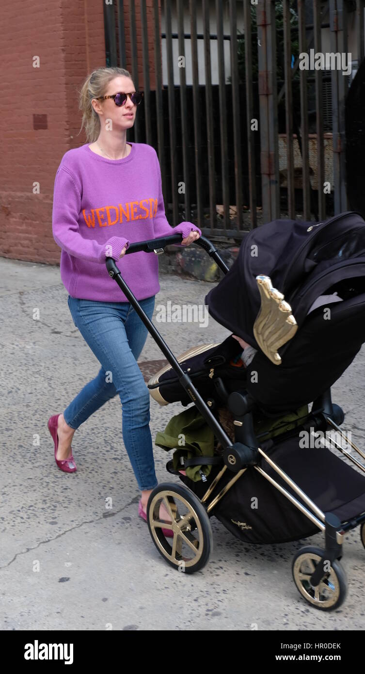 Nicky Hilton Rothschild out and about in Soho with her baby daughter ...