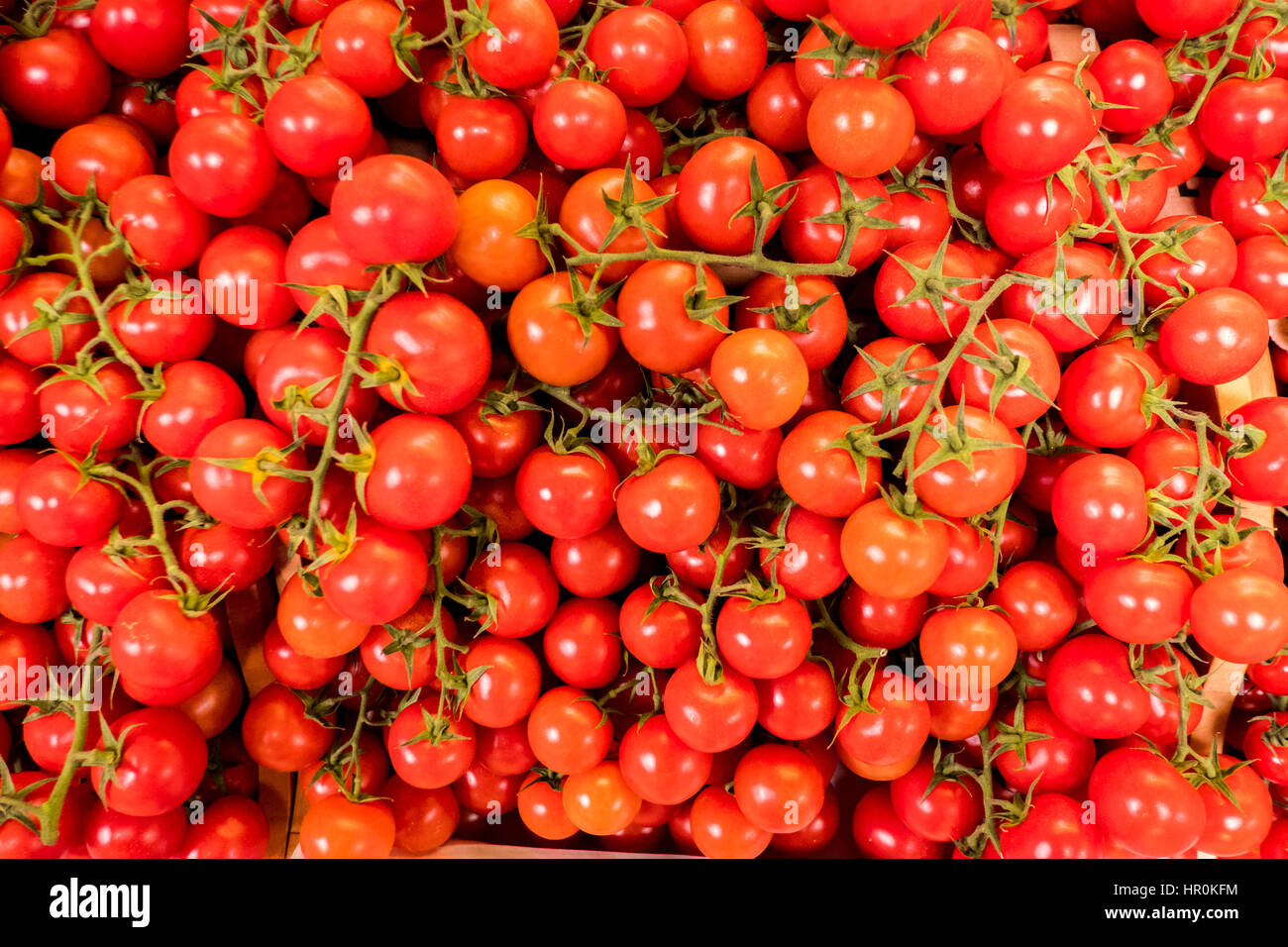 Tomato's on a market stall Stock Photo