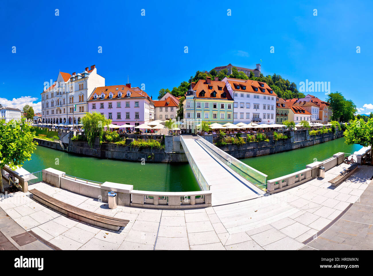 Green Ljubljana Riverfront Panoramic View Capital Of Slovenia Stock 