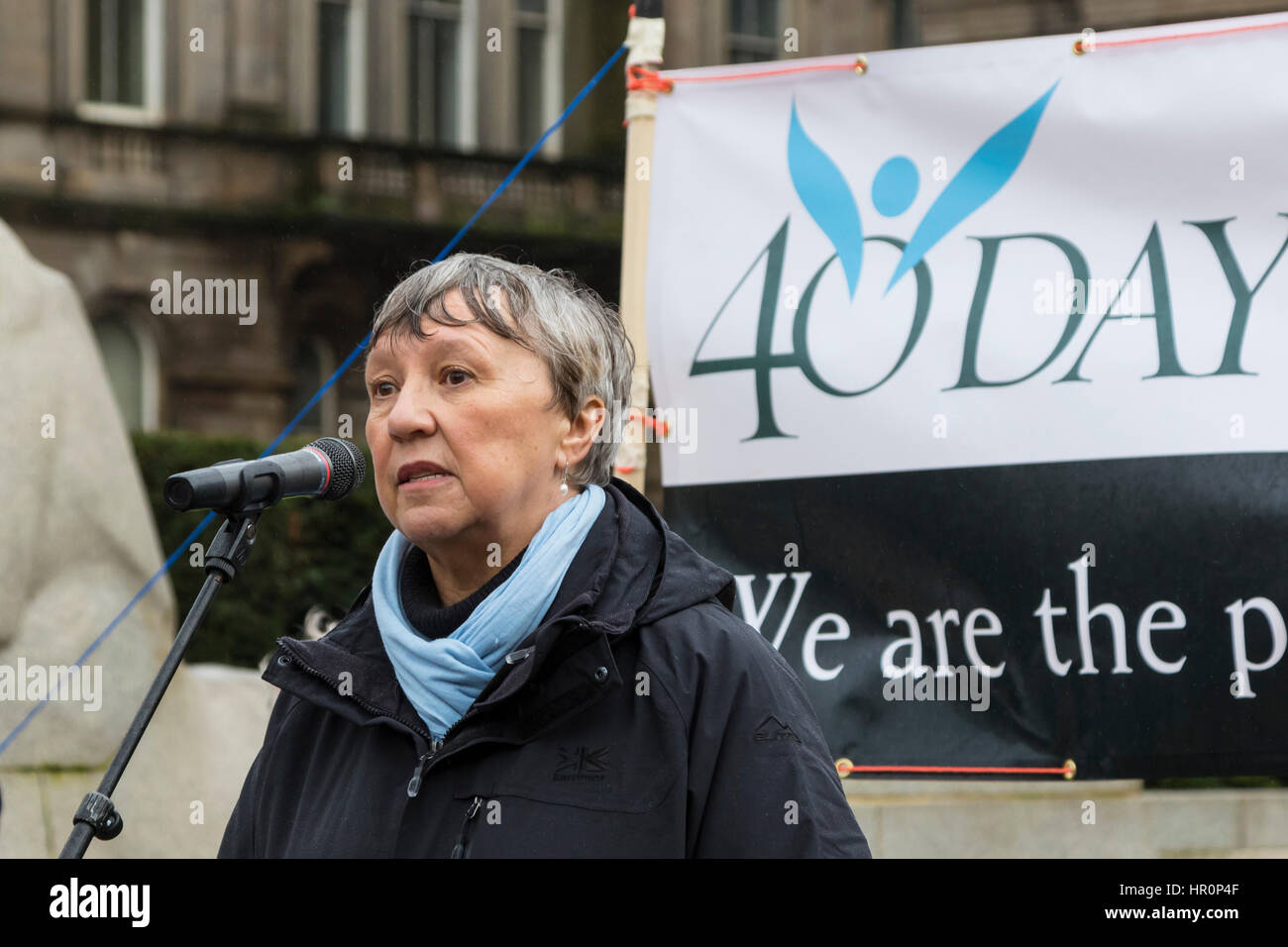 Glasgow, Scotland, UK. 25th Feb, 2017. '40 Days for Life', a Christian Pro-Life and anti abortion group held a prayer meeting in George Square, Glasgow, in preparation for 40 days of prayer, beginning on Ash Wednesday (1 March) and ending on Palm Sunday (9 April), hoping to have the Scottish Executive repeal the Abortion Act 1967. The prayer meeting was confronted by counter demonstration of activists promoting international womens' rights and advocating the 'Right to Choose' Credit: Findlay/Alamy Live News Stock Photo