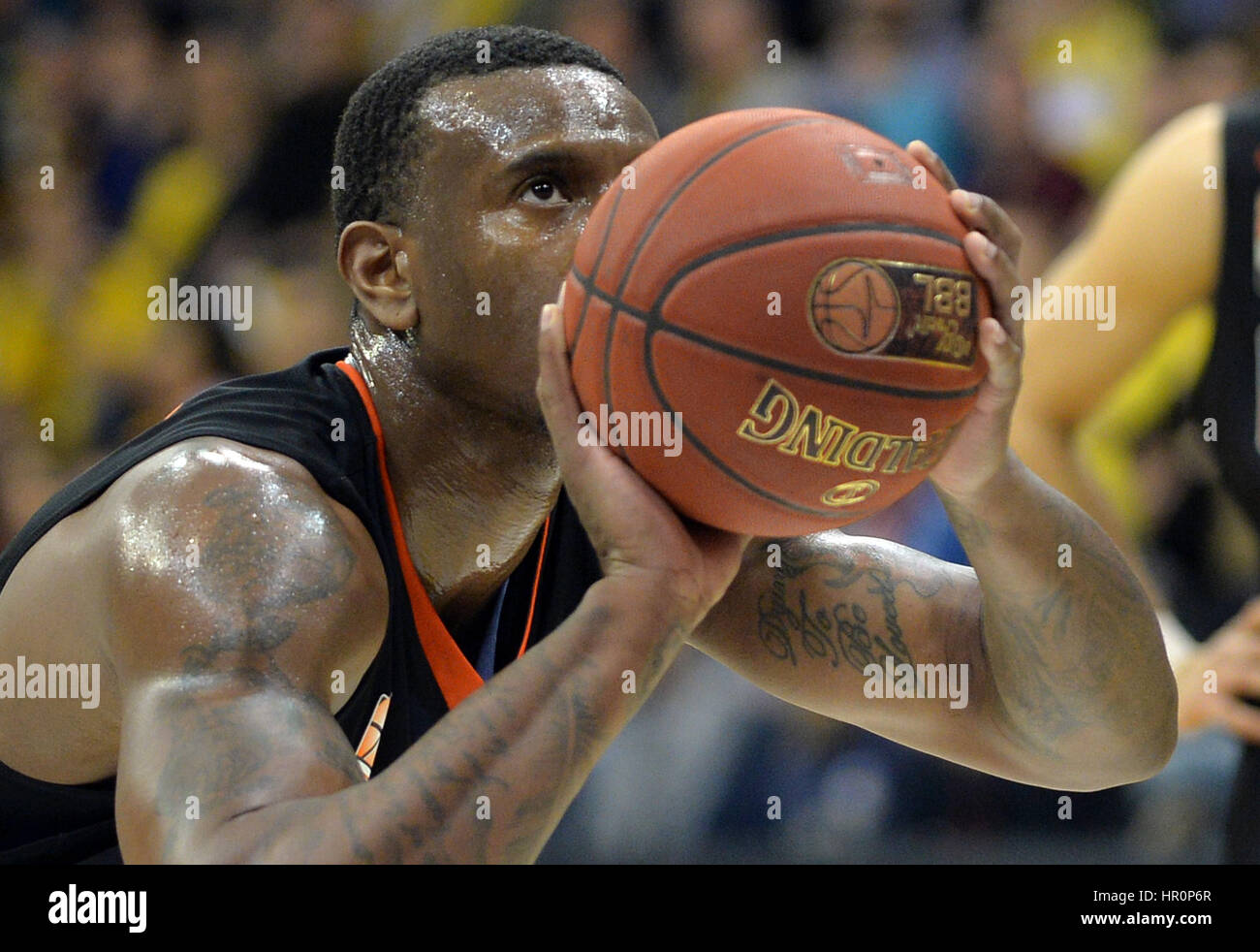 Ulm's Rayman has a free throw during the game between EWE