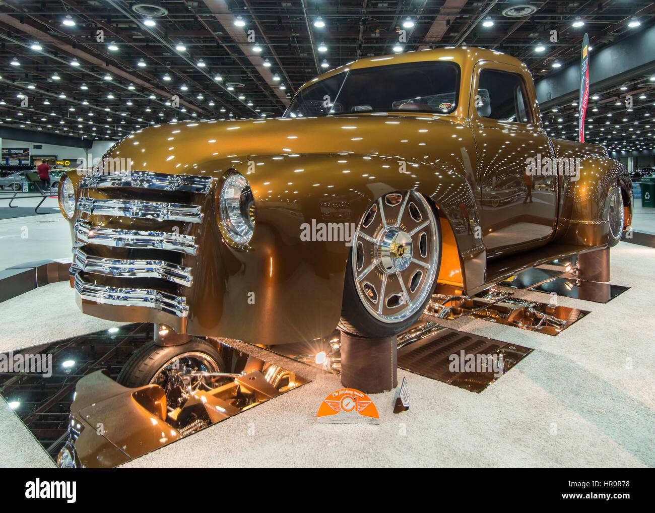 Detroit, USA. 25th Feb, 2017. A 1949 Chevrolet C10 pickup truck interpretation, 'Great 8' finalist and contender for the Ridler trophy, on display at the Detroit Autorama, a showcase of custom and restored cars. Credit: Steve Lagreca/Alamy Live News Stock Photo