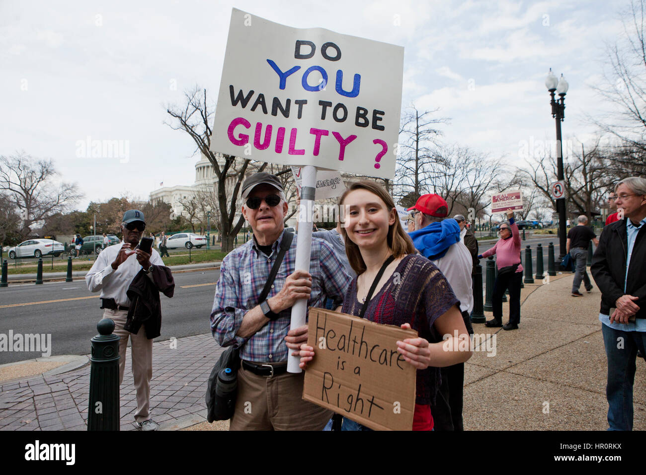 Washington DC, USA. 25th February 2017. Progressive activists (Obamacare supporters) rally and protest against the Republican Congress plans to repeal and replace the Affordable Care Act ( ACA ) on Capitol Hill. Credit: B Christopher/Alamy Live News Stock Photo