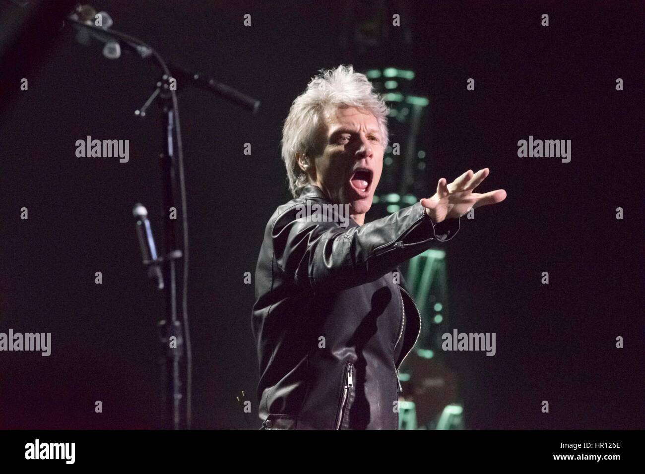 Las Vegas, Nevada, USA. 25th February 2017. Singer Jon Bon Jovi performs live at the T-Mobile Arena on February 25, 2017 in Las Vegas, Nevada. Credit: The Photo Access/Alamy Live News Stock Photo