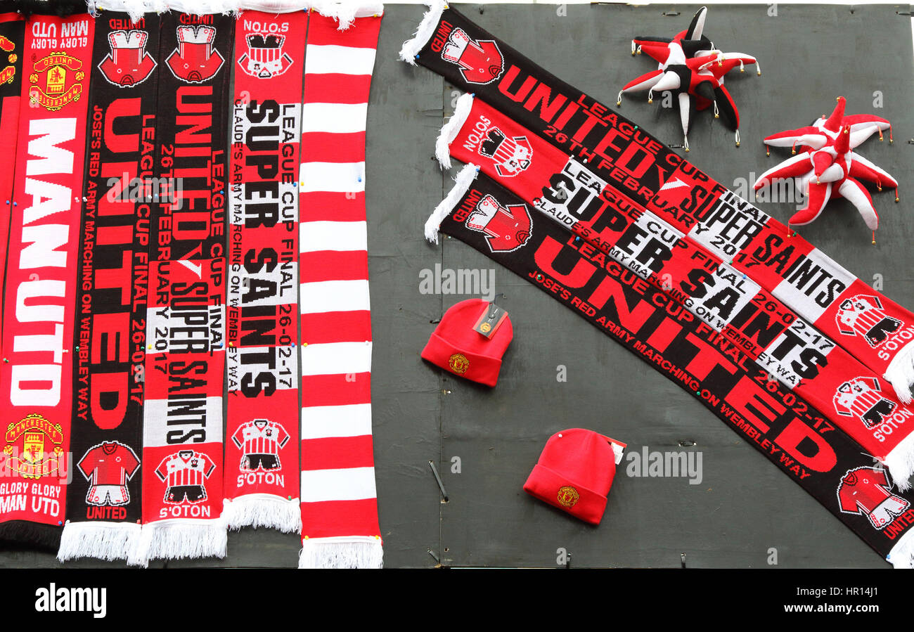 London, UK. 26th February 2017. Colourful display of scarves as Fans