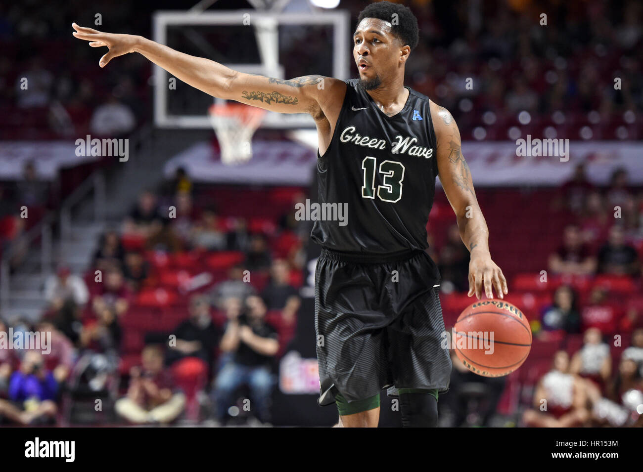 February 25, 2017 - Philadelphia, Pennsylvania, U.S - Tulane Green Wave guard MALIK MORGAN (13) during the American Athletic Conference basketball game being played at the Liacouras Center in Philadelphia. Temple beat Tulane 86-76 in double overtime. (Credit Image: © Ken Inness via ZUMA Wire) Stock Photo