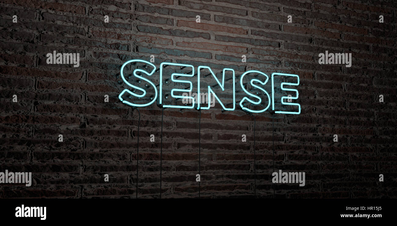 Sense Home Sign SENSE -Realistic Neon Sign on Brick Wall background - 3D rendered ...