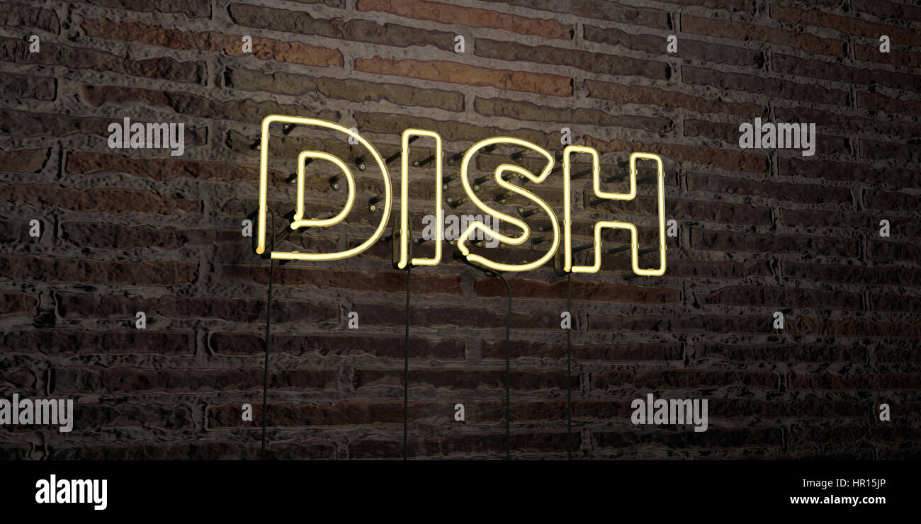 DISH -Realistic Neon Sign on Brick Wall background - 3D rendered ...