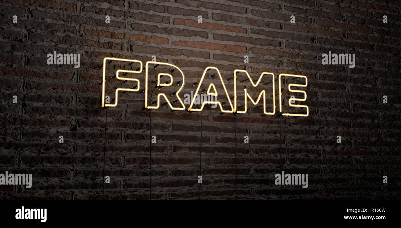 Frame Realistic Neon Sign On Brick Wall Background 3d Rendered