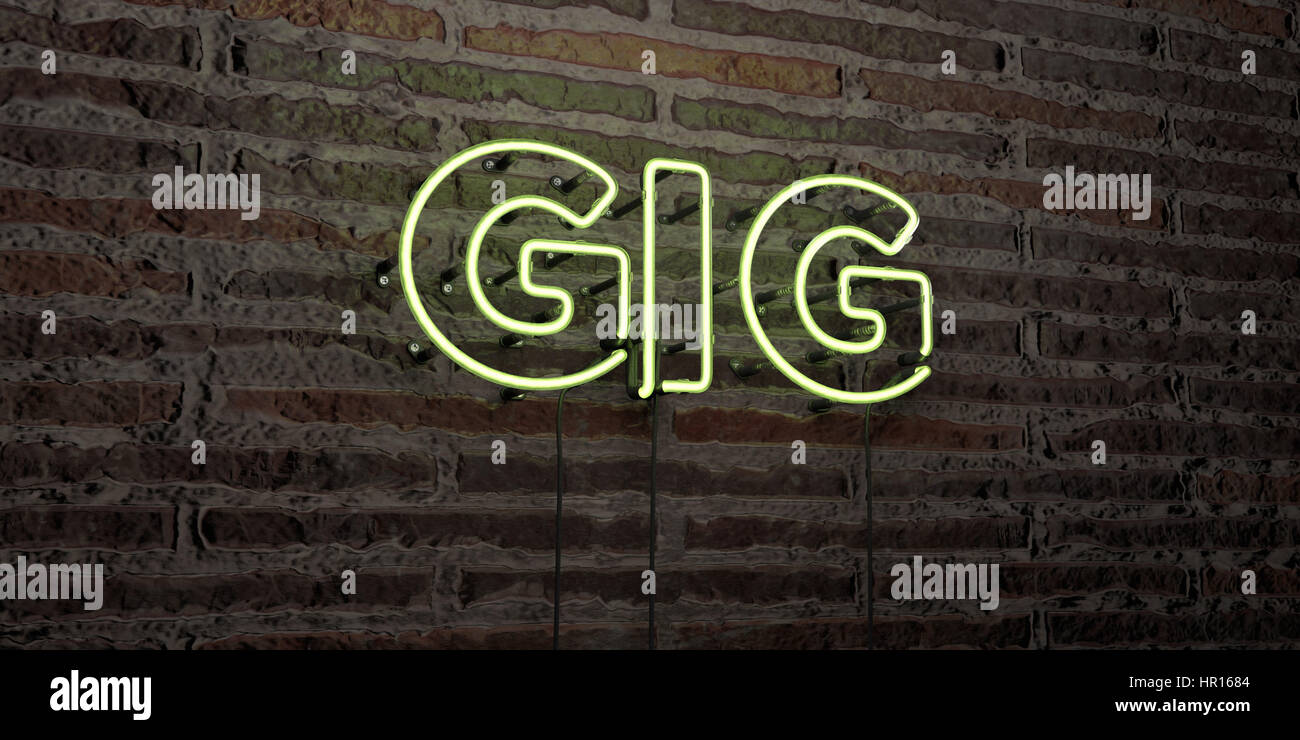 GIG -Realistic Neon Sign on Brick Wall background - 3D rendered royalty ...