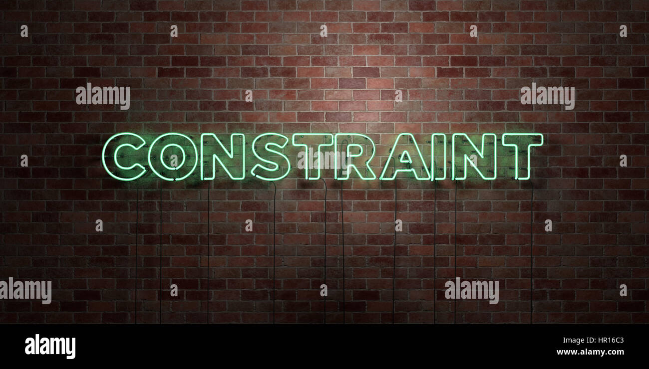 Constrained Sign CONSTRAINT - fluorescent Neon tube Sign on brickwork - Front view - 3D ...
