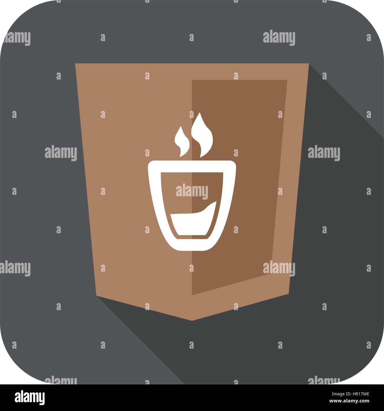 web development shield sign coffee cup symbol isolated icon on grey badge Stock Vector