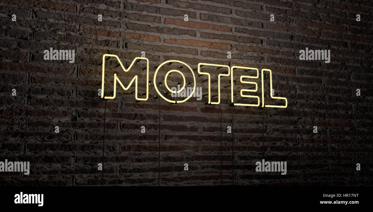 MOTEL -Realistic Neon Sign on Brick Wall background - 3D rendered