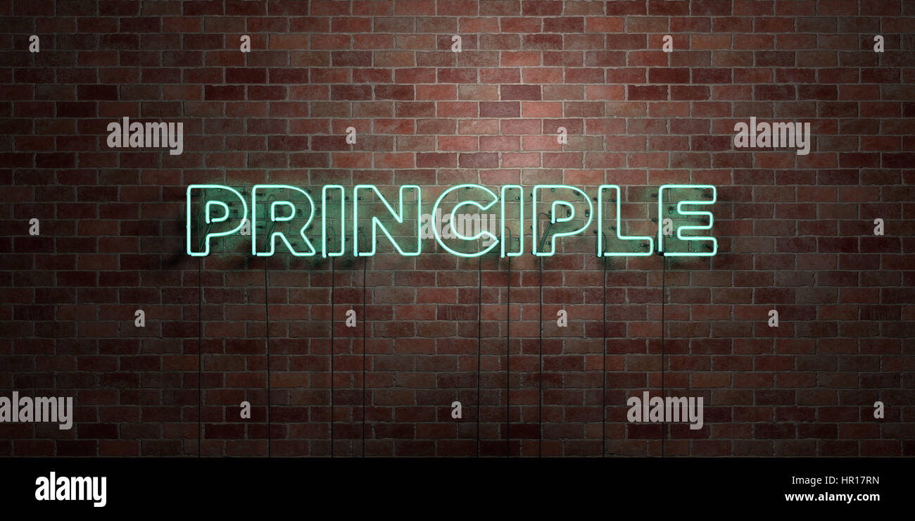 Principled Signs PRINCIPLE - fluorescent Neon tube Sign on brickwork - Front view - 3D ...