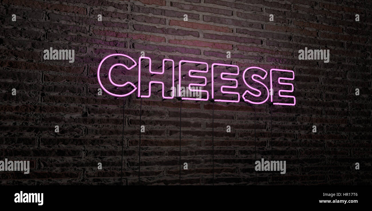 CHEESE -Realistic Neon Sign on Brick Wall background - 3D rendered