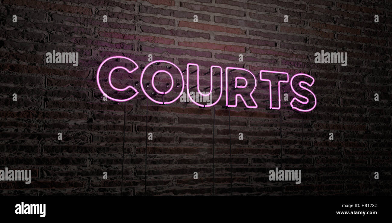 COURTS -Realistic Neon Sign on Brick Wall background - 3D rendered ...