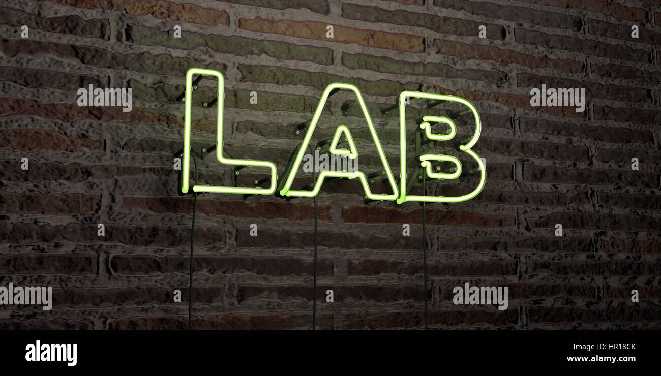 LAB -Realistic Neon Sign on Brick Wall background - 3D rendered royalty ...