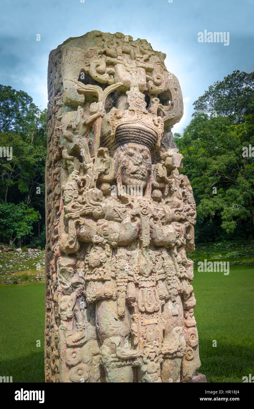 Carved Stella in Mayan Ruins - Copan Archaeological Site, Honduras ...