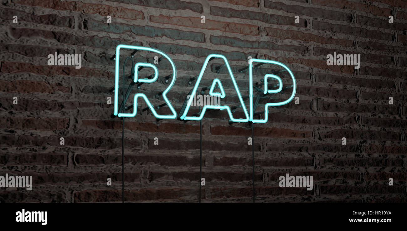 Rap Led Sign RAP -Realistic Neon Sign on Brick Wall background - 3D rendered royalty ...
