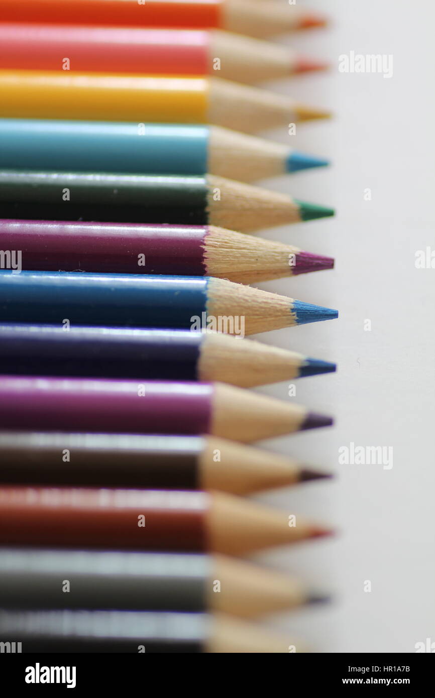 Row of colored pencils in shallow focus Stock Photo - Alamy