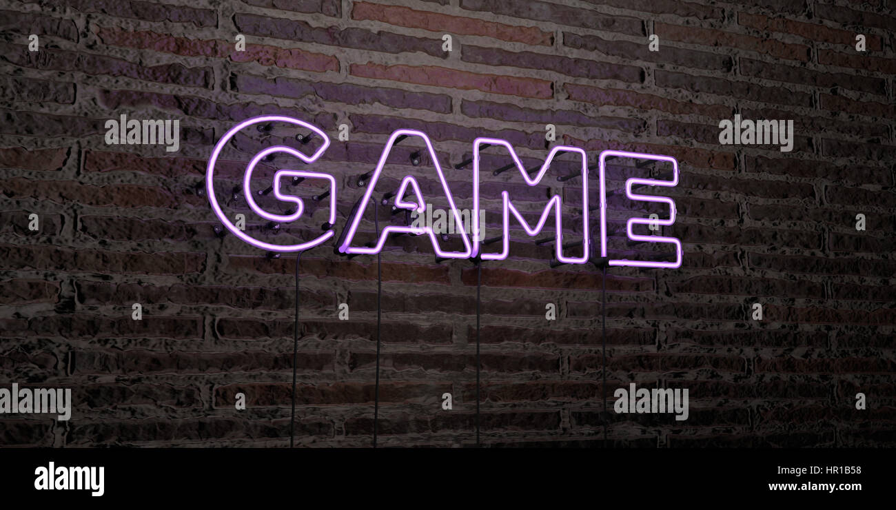 GAME -Realistic Neon Sign on Brick Wall background - 3D rendered ...