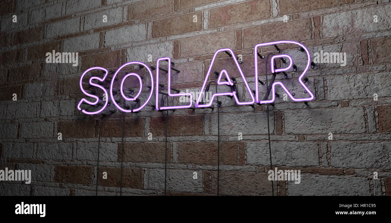 SOLAR - Glowing Neon Sign on stonework wall - 3D rendered royalty free  stock illustration. Can be used for online banner ads and direct mailers  Stock Photo - Alamy