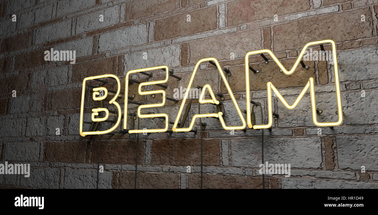 BEAM - Glowing Neon Sign on stonework wall - 3D rendered royalty free ...