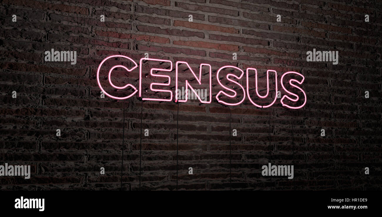 CENSUS -Realistic Neon Sign on Brick Wall background - 3D rendered ...
