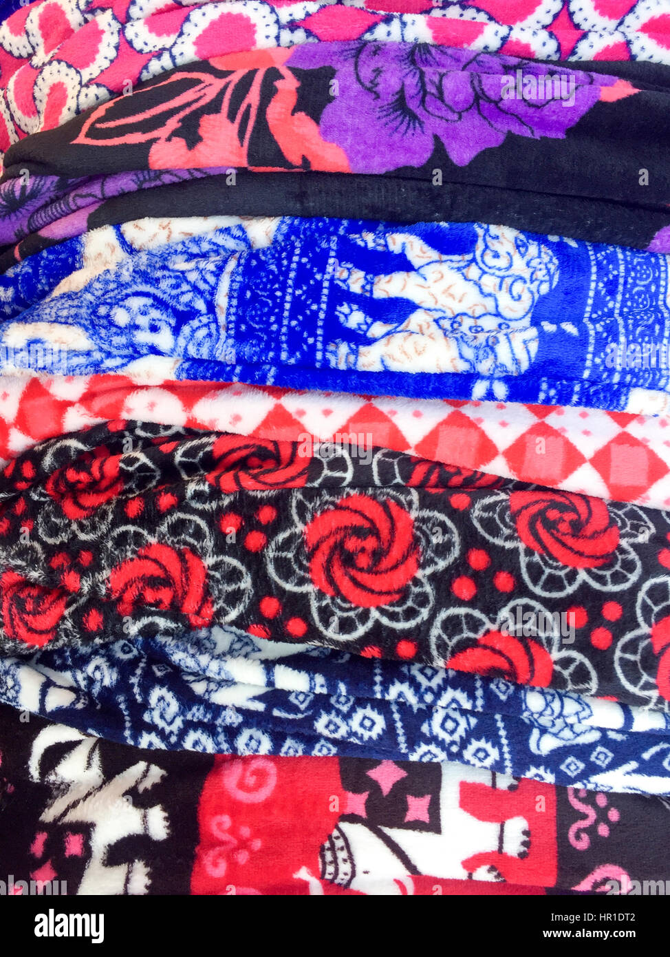 Assorted colorfull fabric or textile display on the street masket in