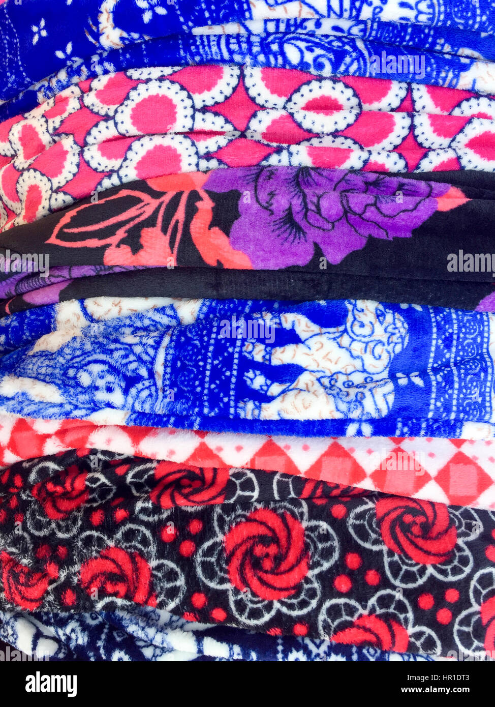 Assorted colorfull fabric or textile display on the street masket in