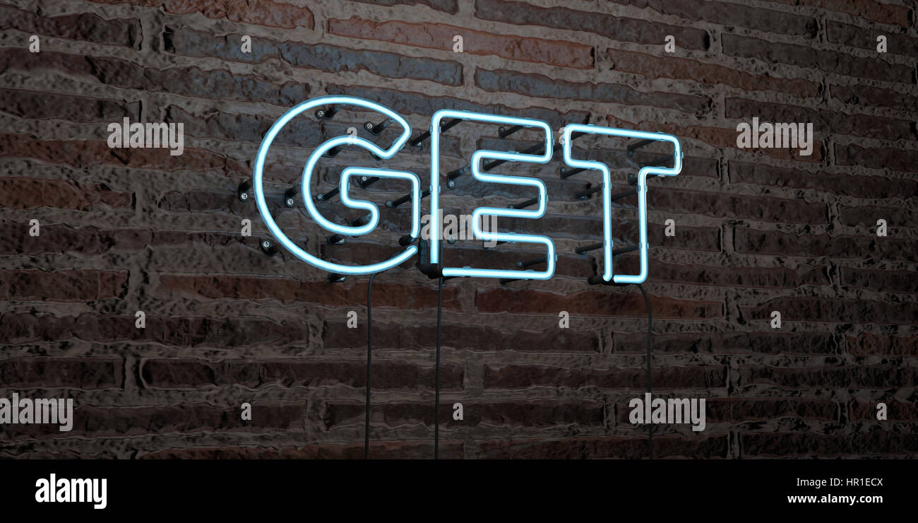 GET -Realistic Neon Sign on Brick Wall background - 3D rendered royalty ...