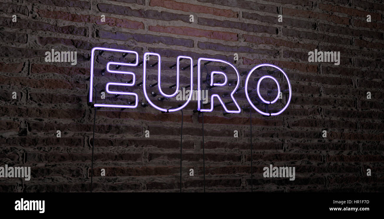 EURO -Realistic Neon Sign on Brick Wall background - 3D rendered ...
