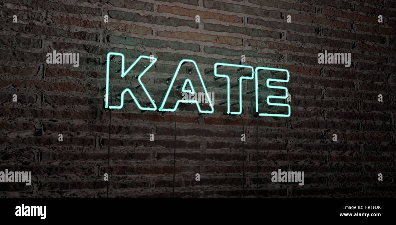 KATE -Realistic Neon Sign on Brick Wall background - 3D rendered ...