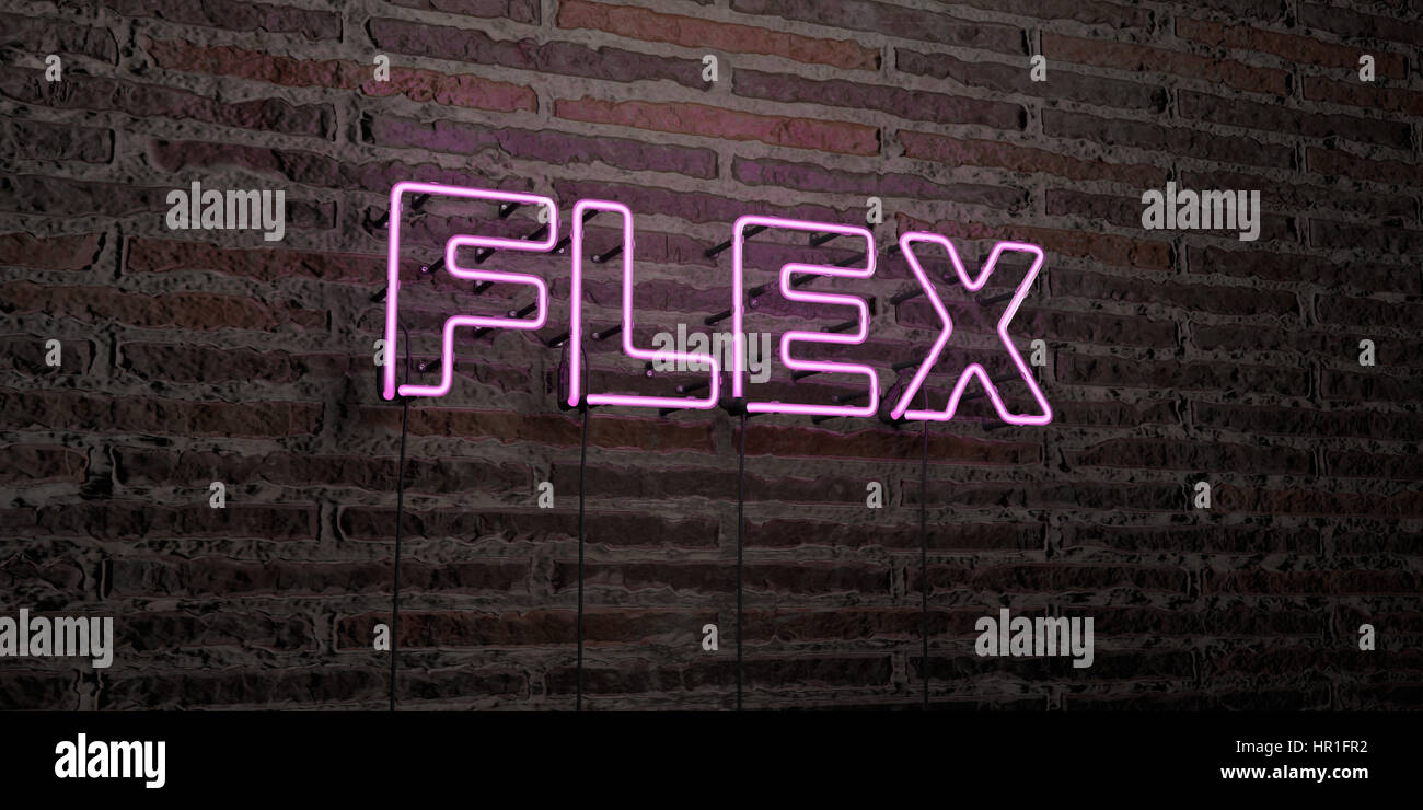 Flex Realistic Neon Sign On Brick Wall Background 3d Rendered