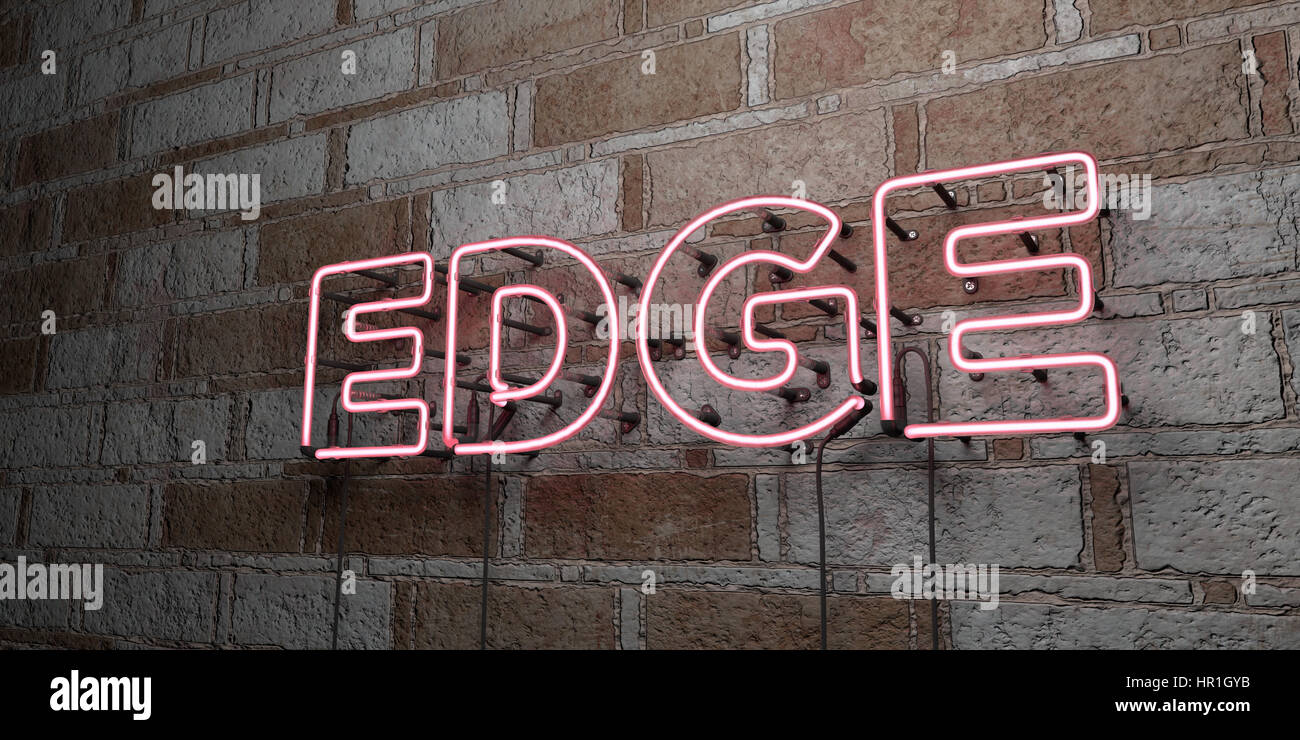 EDGE - Glowing Neon Sign on stonework wall - 3D rendered royalty free ...