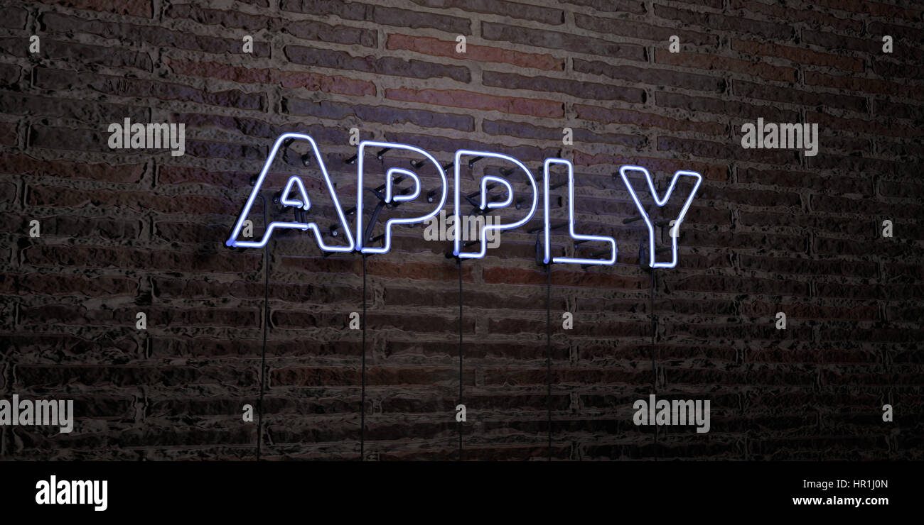 APPLY -Realistic Neon Sign on Brick Wall background - 3D rendered ...
