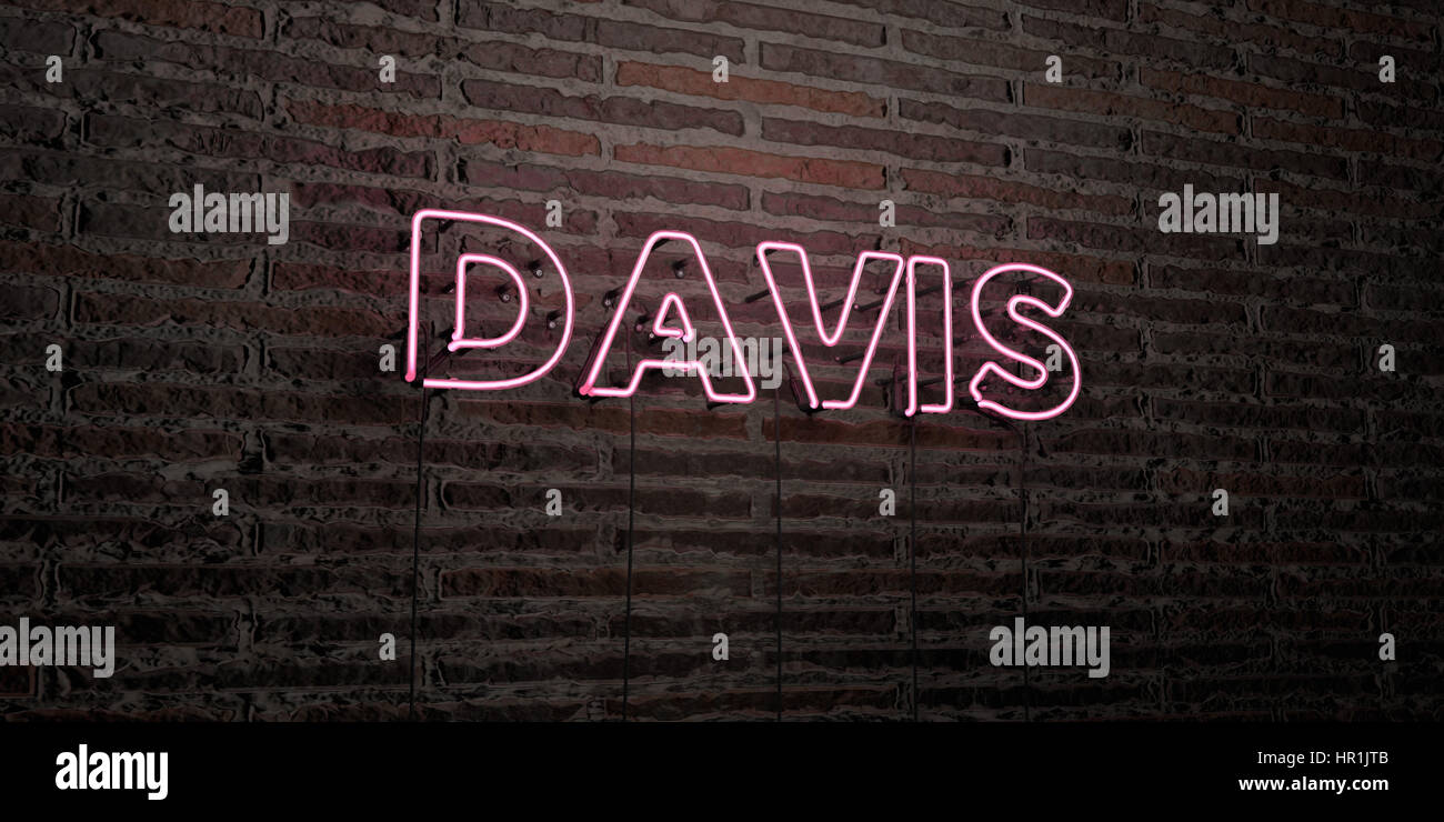 DAVIS -Realistic Neon Sign on Brick Wall background - 3D rendered ...