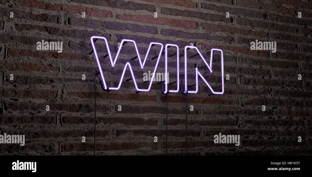 WIN -Realistic Neon Sign on Brick Wall background - 3D rendered royalty ...