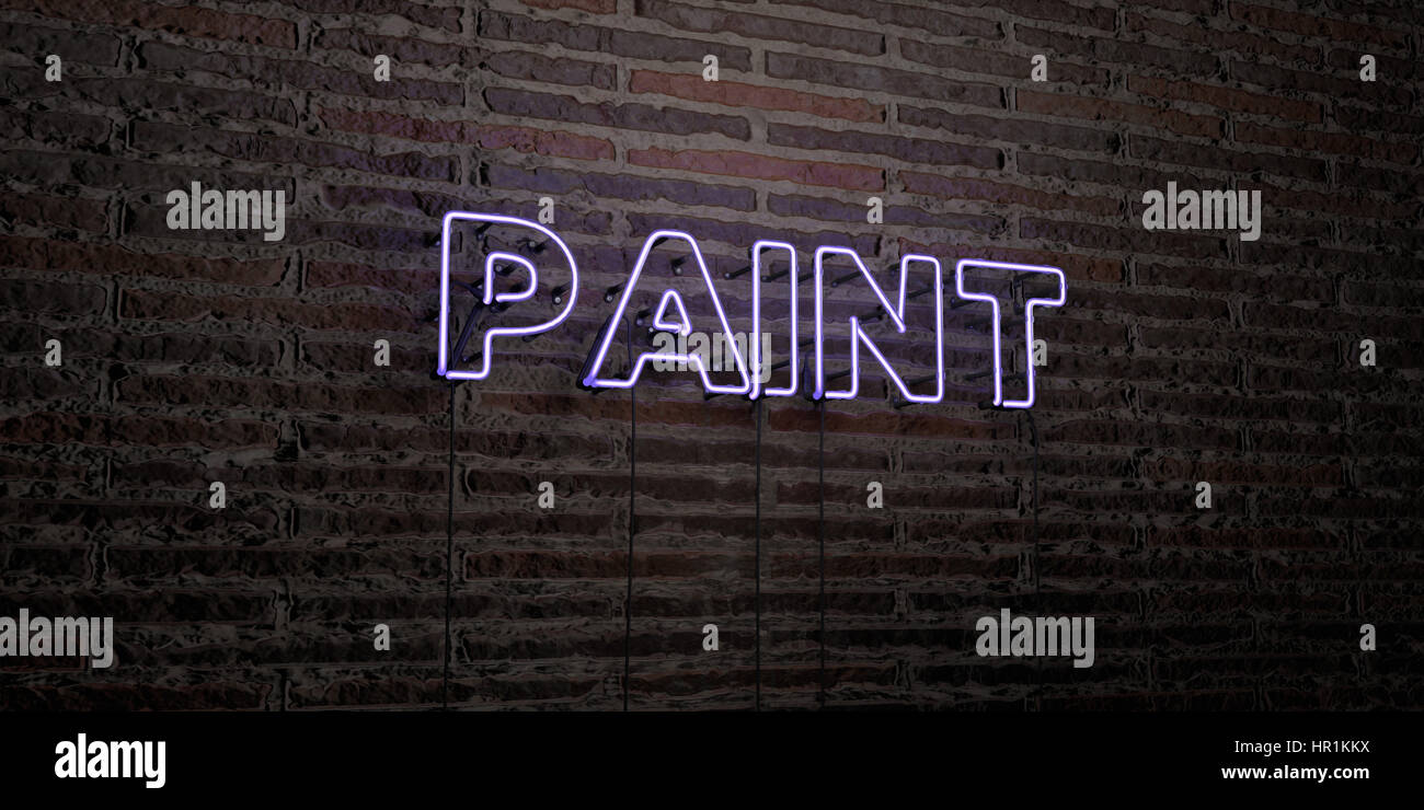 PAINT Realistic Neon Sign On Brick Wall Background 3D Rendered