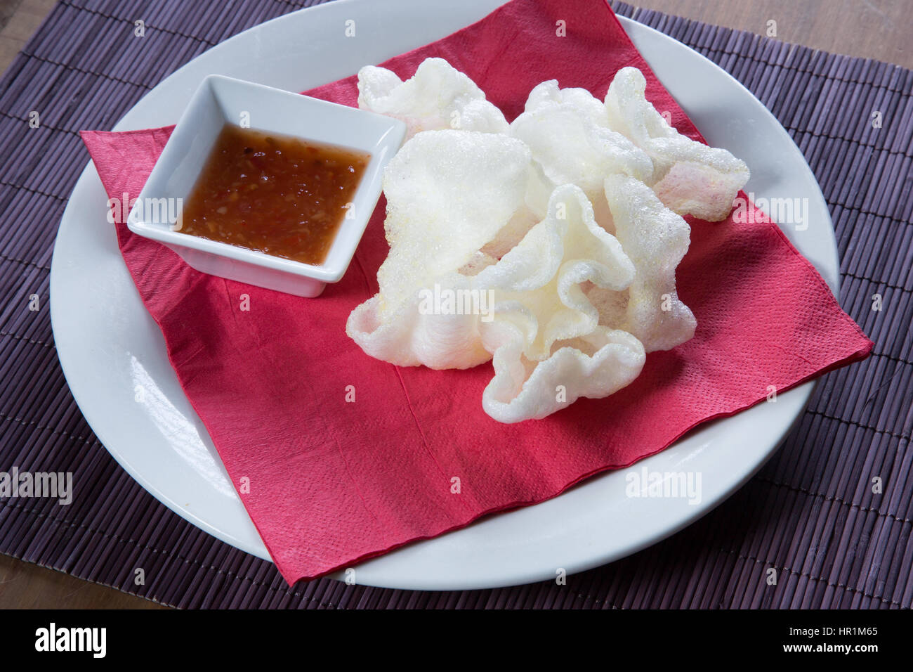 Download A Plate Of Chinese Prawn Crackers Served With A Sweet Chili Dipping Stock Photo Alamy PSD Mockup Templates