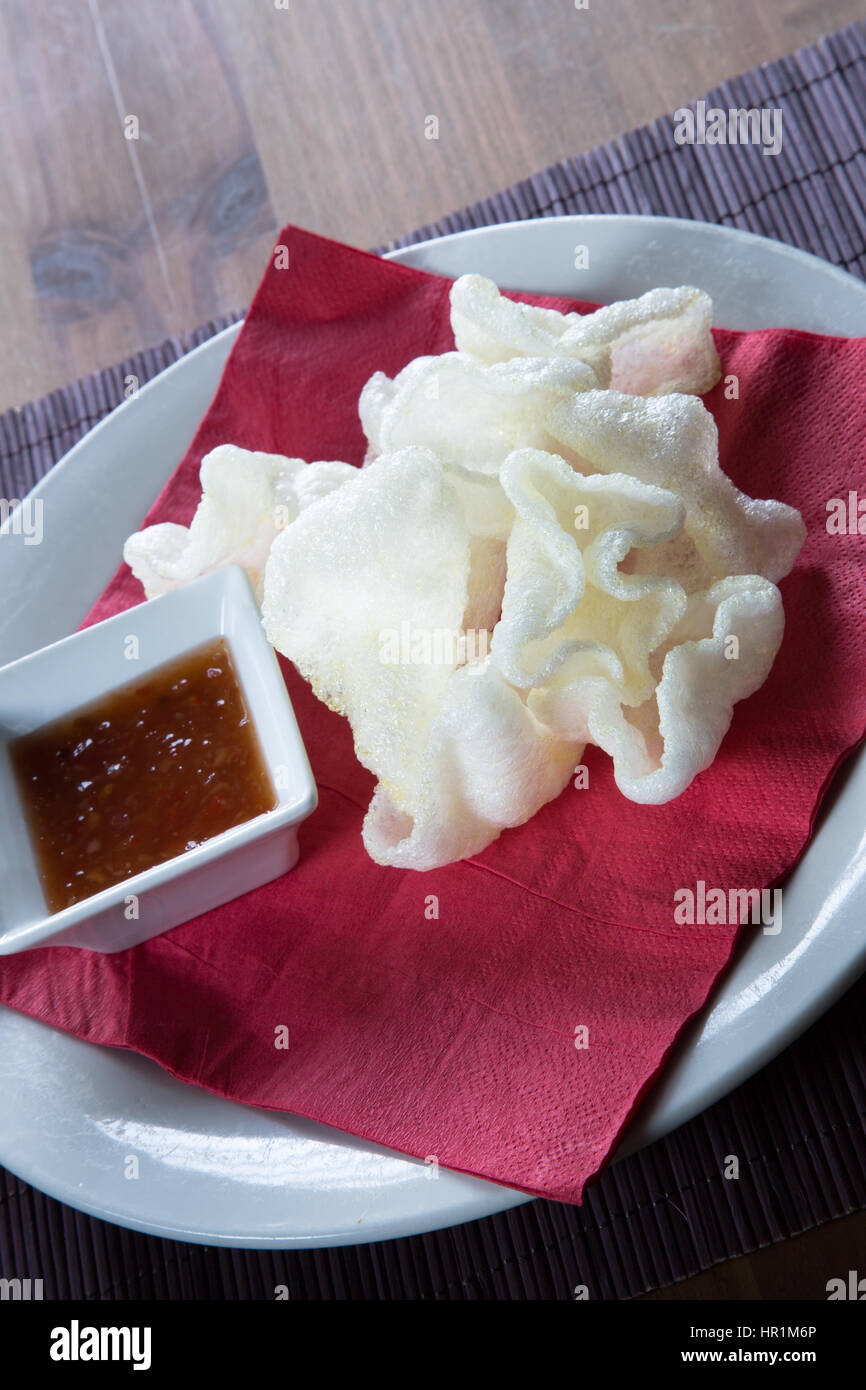 Download A Plate Of Chinese Prawn Crackers Served With A Sweet Chili Dipping Stock Photo Alamy PSD Mockup Templates